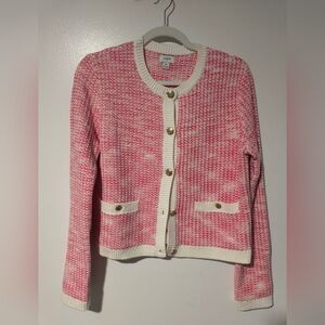 JCrew Factory Pink and Cream Cardigan with Gold Buttons Sz M